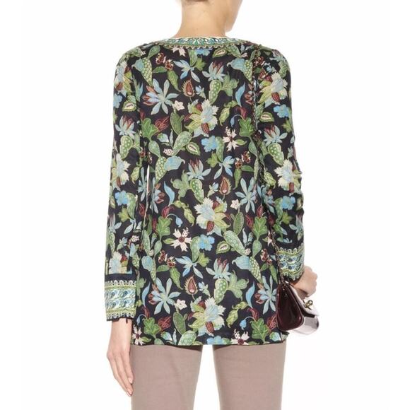 Tory Burch Women's Garden Wisteria Embellished Floral Top Size 2 - Picture 2 of 9